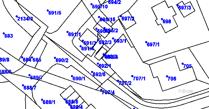 Parcela st. 692/4 v KÚ Mšeno nad Nisou, Katastrální mapa