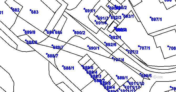 Parcela st. 690/1 v KÚ Mšeno nad Nisou, Katastrální mapa
