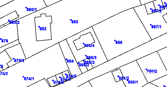 Parcela st. 885/4 v KÚ Mšeno nad Nisou, Katastrální mapa