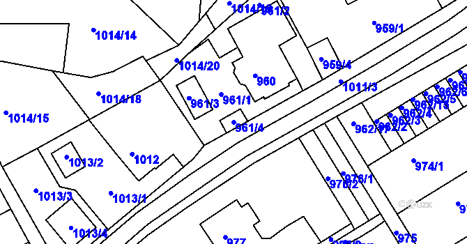 Parcela st. 961/4 v KÚ Mšeno nad Nisou, Katastrální mapa