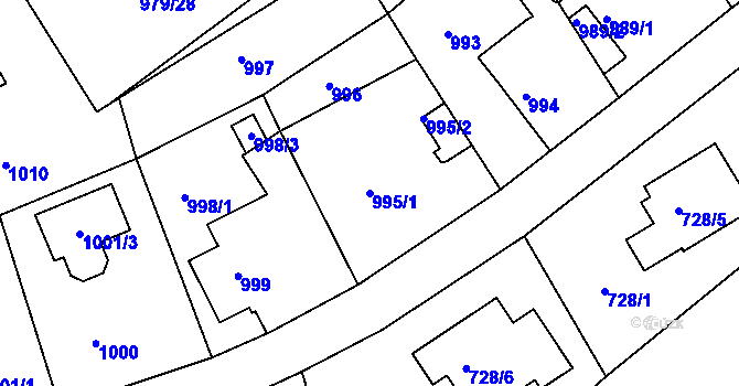 Parcela st. 995/1 v KÚ Mšeno nad Nisou, Katastrální mapa