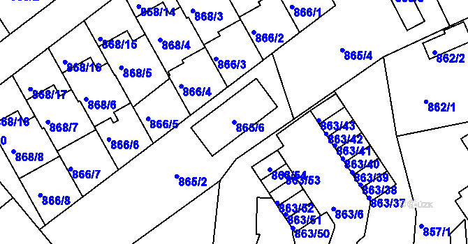 Parcela st. 865/6 v KÚ Mšeno nad Nisou, Katastrální mapa