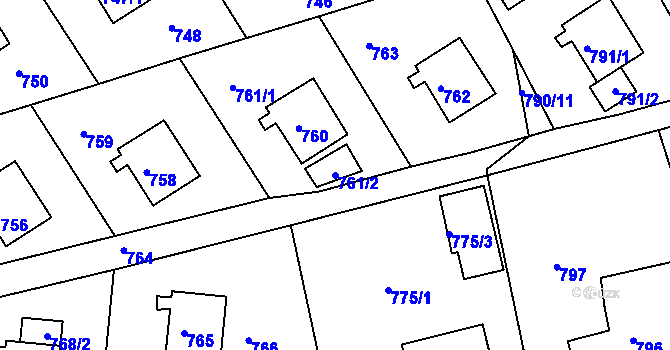 Parcela st. 761/2 v KÚ Mšeno nad Nisou, Katastrální mapa