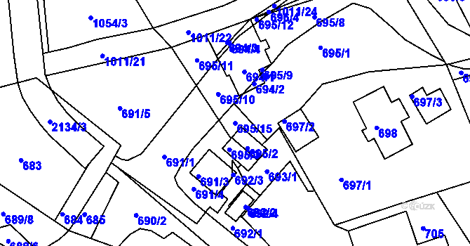 Parcela st. 695/15 v KÚ Mšeno nad Nisou, Katastrální mapa