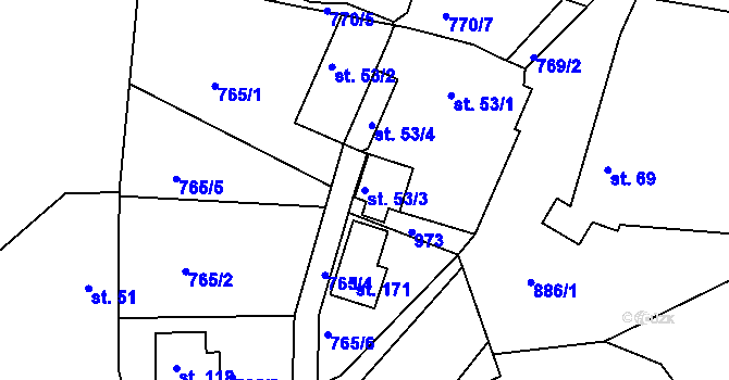 Parcela st. 53/3 v KÚ Jablonná nad Vltavou, Katastrální mapa