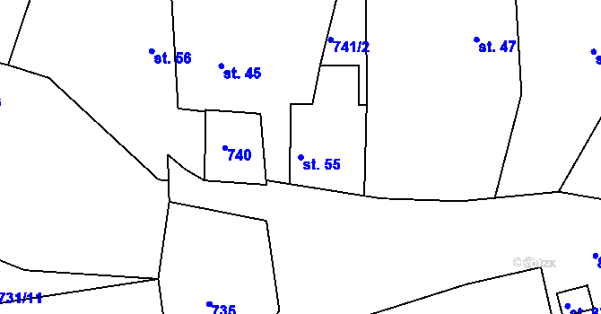 Parcela st. 55 v KÚ Jablonná nad Vltavou, Katastrální mapa