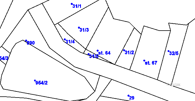 Parcela st. 64 v KÚ Jablonná nad Vltavou, Katastrální mapa