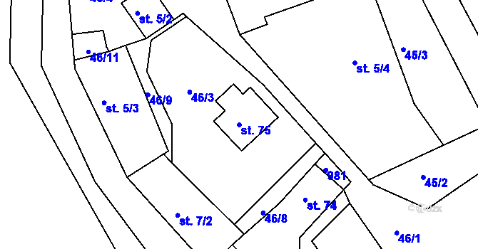 Parcela st. 75 v KÚ Jablonná nad Vltavou, Katastrální mapa