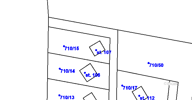 Parcela st. 107 v KÚ Jablonná nad Vltavou, Katastrální mapa