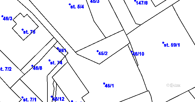 Parcela st. 45/2 v KÚ Jablonná nad Vltavou, Katastrální mapa