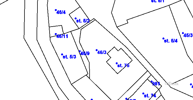 Parcela st. 46/3 v KÚ Jablonná nad Vltavou, Katastrální mapa