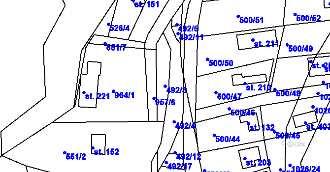 Parcela st. 492/3 v KÚ Jablonná nad Vltavou, Katastrální mapa