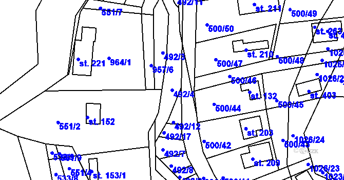 Parcela st. 492/4 v KÚ Jablonná nad Vltavou, Katastrální mapa