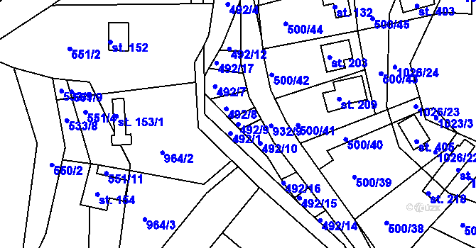 Parcela st. 492/9 v KÚ Jablonná nad Vltavou, Katastrální mapa