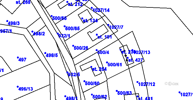 Parcela st. 500/4 v KÚ Jablonná nad Vltavou, Katastrální mapa