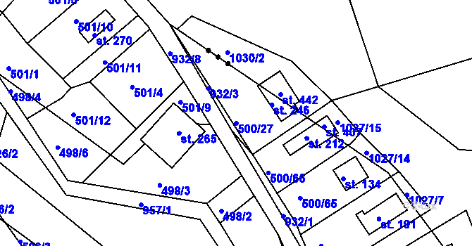 Parcela st. 500/27 v KÚ Jablonná nad Vltavou, Katastrální mapa