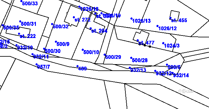 Parcela st. 500/29 v KÚ Jablonná nad Vltavou, Katastrální mapa