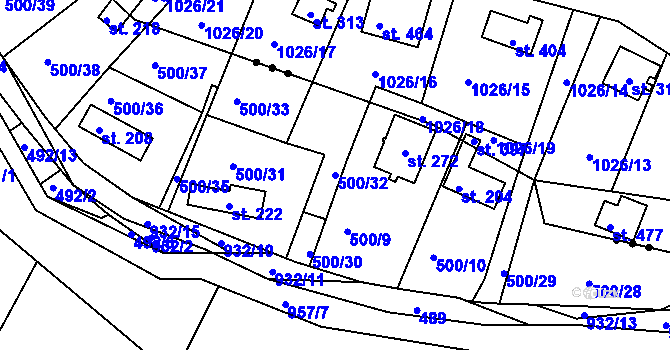 Parcela st. 500/32 v KÚ Jablonná nad Vltavou, Katastrální mapa