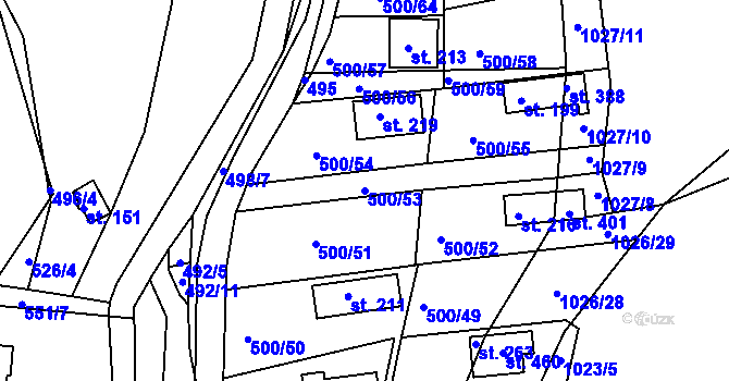 Parcela st. 500/53 v KÚ Jablonná nad Vltavou, Katastrální mapa