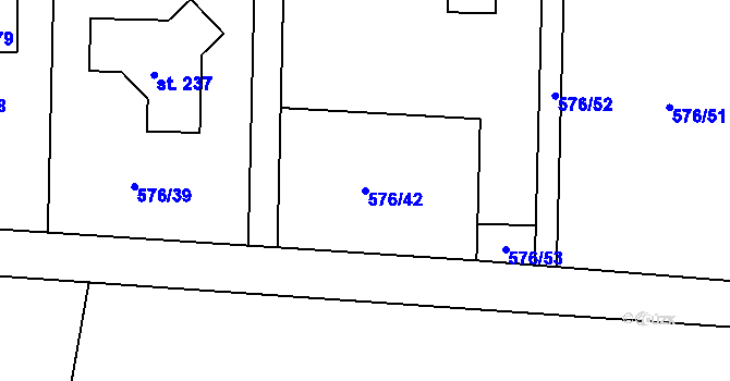 Parcela st. 576/42 v KÚ Jablonná nad Vltavou, Katastrální mapa