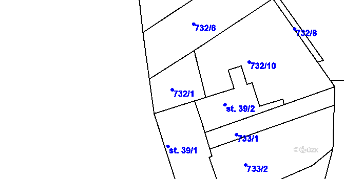 Parcela st. 732/1 v KÚ Jablonná nad Vltavou, Katastrální mapa