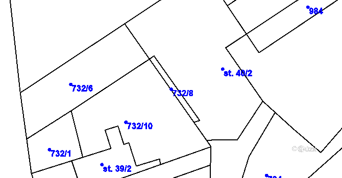 Parcela st. 732/8 v KÚ Jablonná nad Vltavou, Katastrální mapa