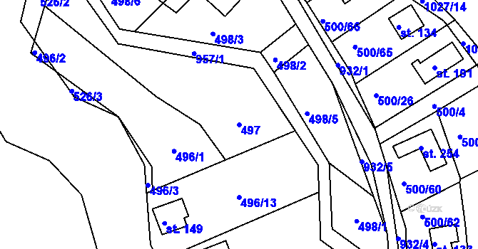 Parcela st. 497 v KÚ Jablonná nad Vltavou, Katastrální mapa