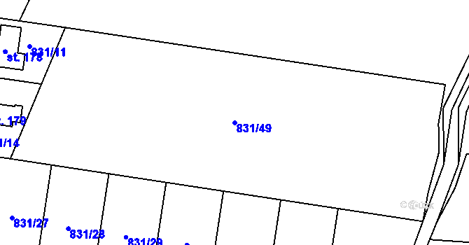 Parcela st. 831/49 v KÚ Jablonná nad Vltavou, Katastrální mapa