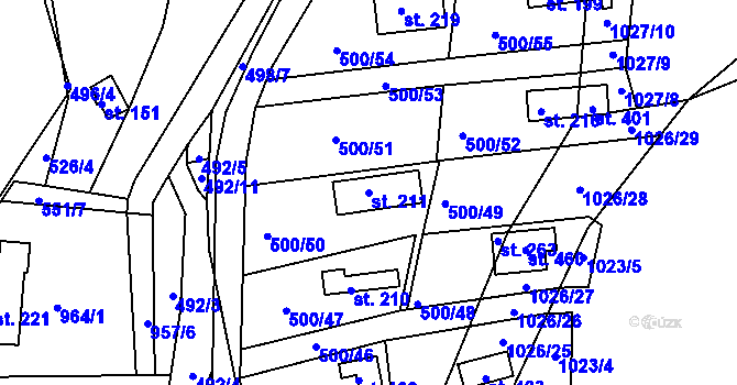 Parcela st. 211 v KÚ Jablonná nad Vltavou, Katastrální mapa