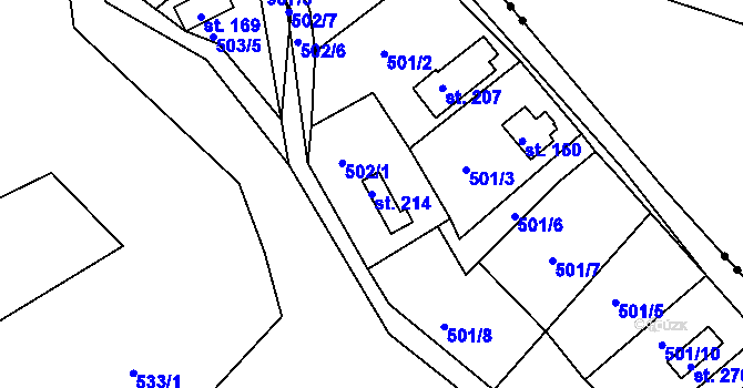 Parcela st. 214 v KÚ Jablonná nad Vltavou, Katastrální mapa