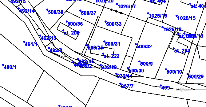 Parcela st. 222 v KÚ Jablonná nad Vltavou, Katastrální mapa