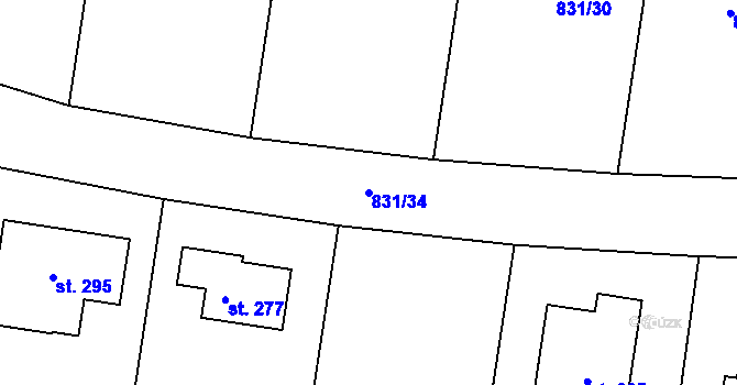 Parcela st. 831/34 v KÚ Jablonná nad Vltavou, Katastrální mapa