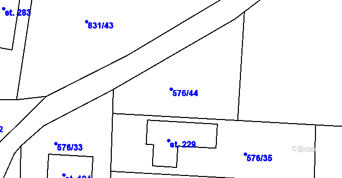Parcela st. 576/44 v KÚ Jablonná nad Vltavou, Katastrální mapa
