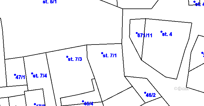 Parcela st. 7/1 v KÚ Horní Hbity, Katastrální mapa