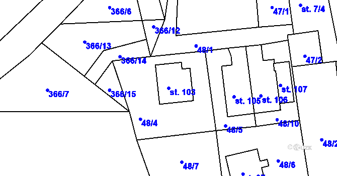 Parcela st. 103 v KÚ Horní Hbity, Katastrální mapa