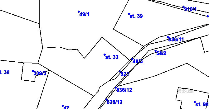 Parcela st. 33 v KÚ Jablonná, Katastrální mapa