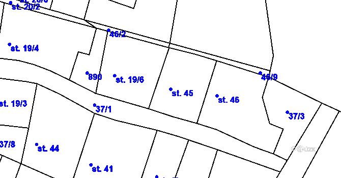 Parcela st. 45 v KÚ Jablonná, Katastrální mapa