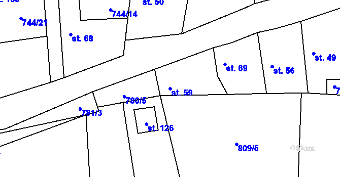Parcela st. 59 v KÚ Jablonná, Katastrální mapa