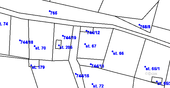 Parcela st. 67 v KÚ Jablonná, Katastrální mapa