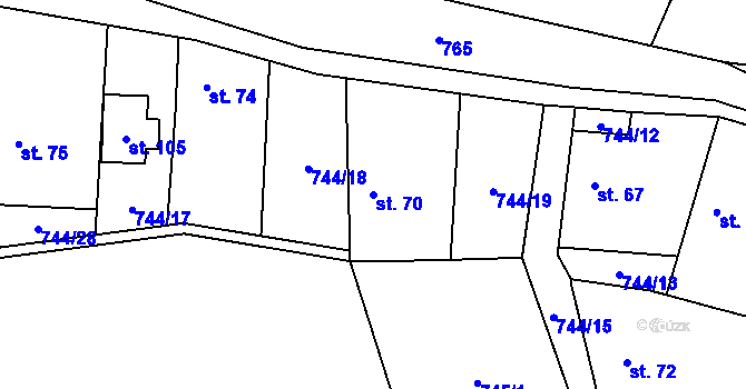 Parcela st. 70 v KÚ Jablonná, Katastrální mapa