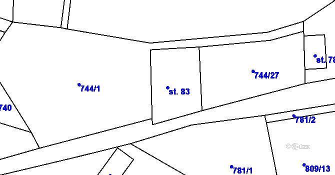 Parcela st. 83 v KÚ Jablonná, Katastrální mapa