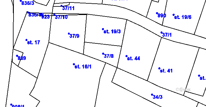 Parcela st. 37/8 v KÚ Jablonná, Katastrální mapa