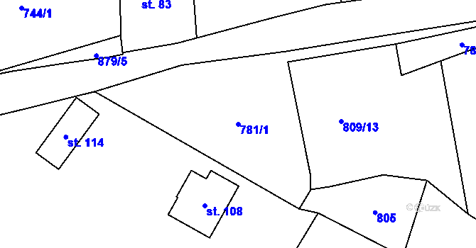 Parcela st. 781/1 v KÚ Jablonná, Katastrální mapa