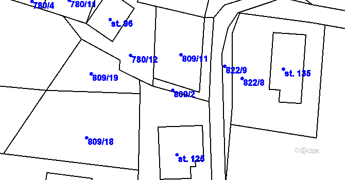 Parcela st. 809/2 v KÚ Jablonná, Katastrální mapa