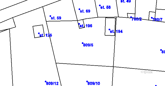 Parcela st. 809/5 v KÚ Jablonná, Katastrální mapa