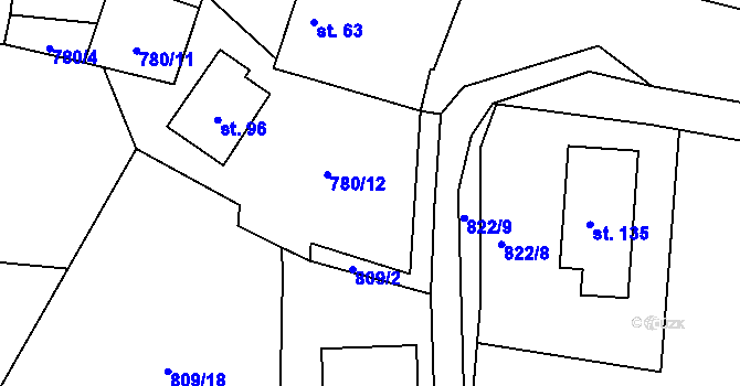Parcela st. 809/11 v KÚ Jablonná, Katastrální mapa
