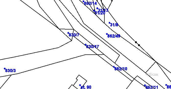 Parcela st. 830/17 v KÚ Jablonná, Katastrální mapa