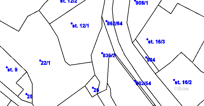 Parcela st. 836/2 v KÚ Jablonná, Katastrální mapa