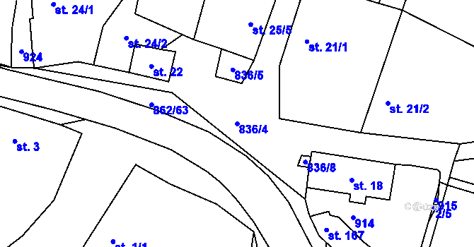 Parcela st. 836/4 v KÚ Jablonná, Katastrální mapa