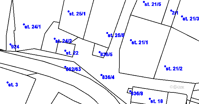 Parcela st. 836/5 v KÚ Jablonná, Katastrální mapa